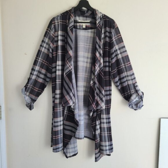 Bundle of 3 Open Front Tops 3X Cardigan Plaid Stripe Casual Comfy Flowy Wrap - Picture 8 of 10